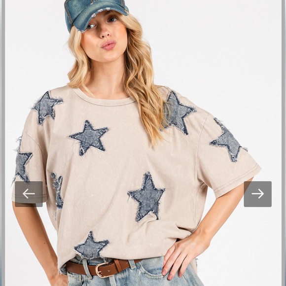 # 240 Sage & Fig Distressed Star-Patterned Cream and Blue Top - Picture 5 of 5